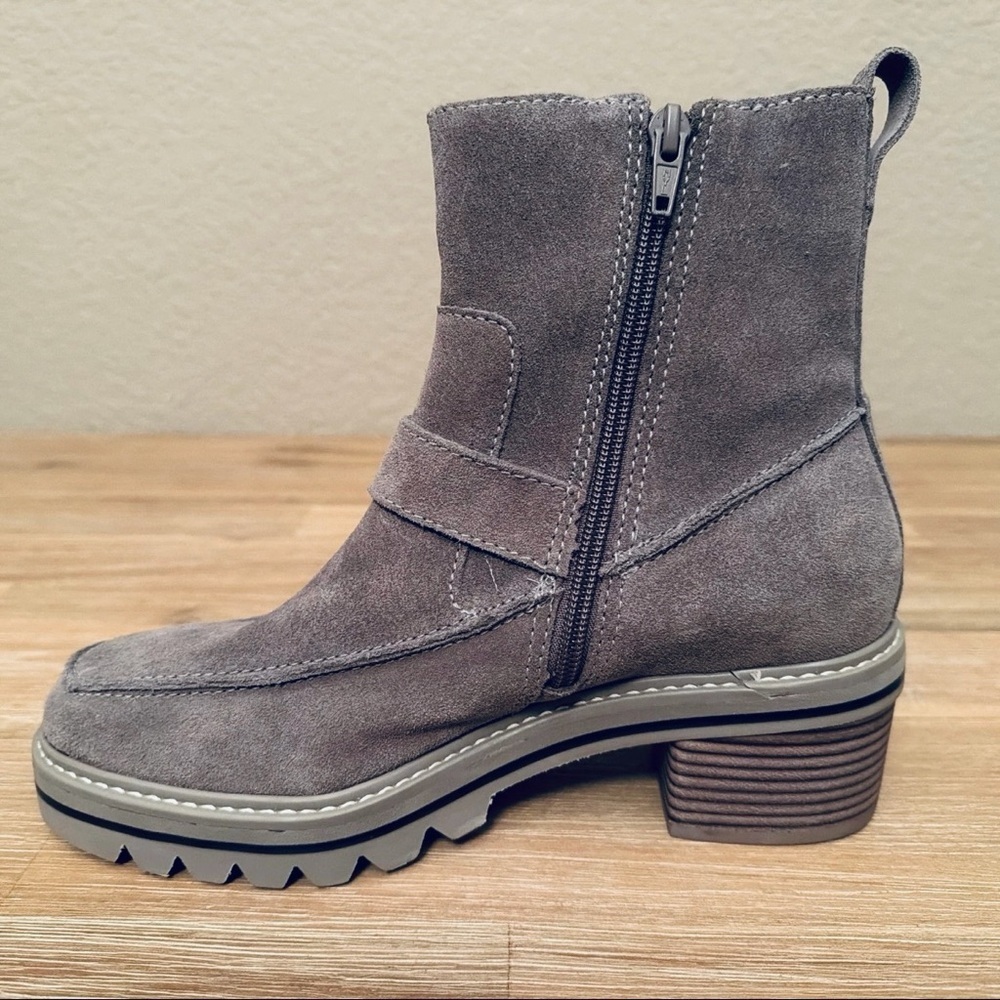 Bernardo Sonja Suede Buckle Boots Gray Size 6.5 Zipper Chunky Lug Block Sole - Picture 5 of 12